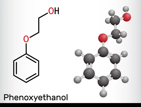 Molécula Alcohol Primario Fenoxietanol Éter Glicol Agente Antiinfeccioso Conservante Antiséptico — Vector de stock