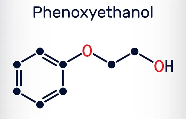 Molécula Alcohol Primario Fenoxietanol Éter Glicol Agente Antiinfeccioso Conservante Antiséptico — Vector de stock