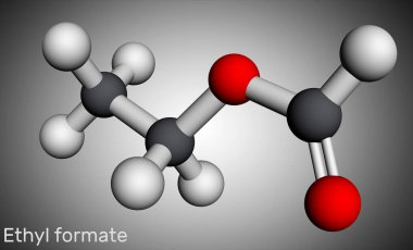 Etil format, etilformat, etil metanoat, formik eter molekülü. Format ester formik asit, etanol ve moleküler modelden türetilmiştir. 3 boyutlu görüntüleme. Görüntü