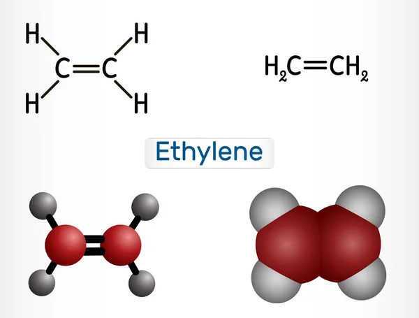 Etileno Etano Molécula C2H4 Compuesto Orgánico Hidrocarburo Alqueno Fórmula Química — Vector de stock