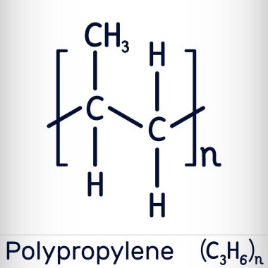 Polipropilen (PP), polipropene molekülü. Propilenin termoplastik polimeri. İskelet kimyasal formülü. Vektör illüstrasyonu