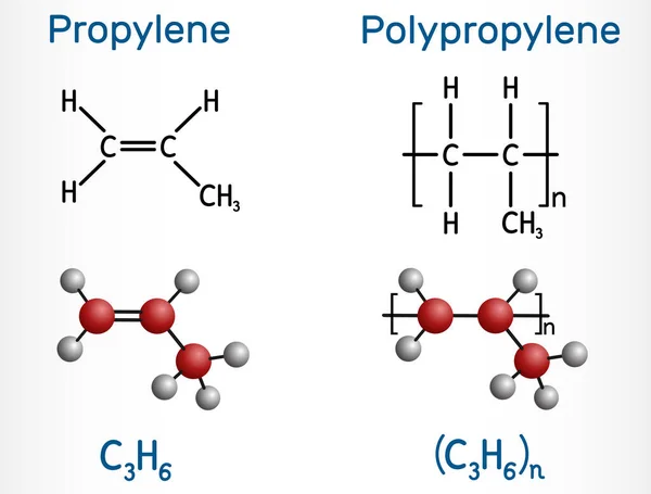 Propileno Propeno Polipropileno Polipropeno Molécula Polímero Monómero Fórmula Química Estructural — Vector de stock