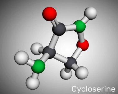Sikloserin molekülü. Tüberküloz tedavisinde ve idrar yolu enfeksiyonlarında (UTI) kullanılan geniş spektrumlu antibiyotiktir. 3 boyutlu görüntüleme. Görüntü 