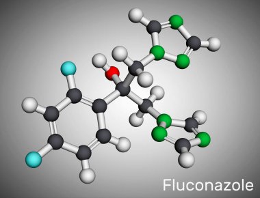 Flukonazol, molekül. Mantar enfeksiyonlarını ve kandiyasyonu tedavi etmek için kullanılan triazol anti-mantar ilacı. Moleküler model. 3 boyutlu görüntüleme. Görüntü