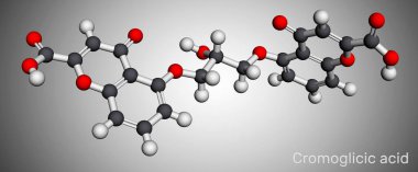 Cromoglisic asit, cromolyn, cromoglikat, cromogcopy molekülü. Astımın tedavisinde kullanılan antihistamin ilacı. Göz ve burun alerjik reaksiyonları. Moleküler model. 3 boyutlu görüntüleme. Görüntü
