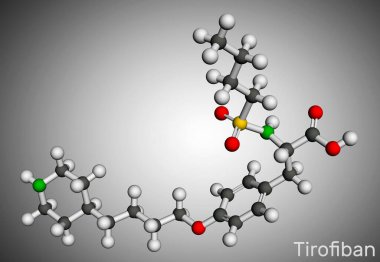 Tirofiban molekülü. Pıhtılaşma önleyici aktiviteyle birlikte peptit olmayan tirozin türevi kanın pıhtılaşmasını önler. Moleküler model. 3 boyutlu görüntüleme. Görüntü