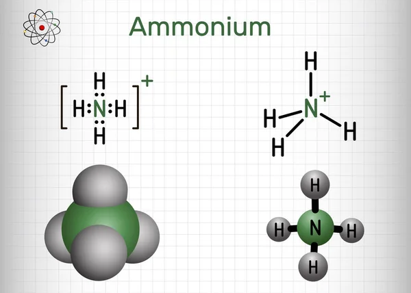 Catión Amonio Molécula Azanio Está Cargado Positivamente Ion Poliatómico Fórmula — Vector de stock