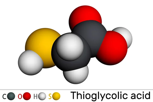 チグリコール酸 Tga メルカプトアシル酸分子 これは 永久波溶液 分解物を作るために使用される硫黄含有のカルボキシル酸です 分子モデル 3Dレンダリング イラスト — ストック写真