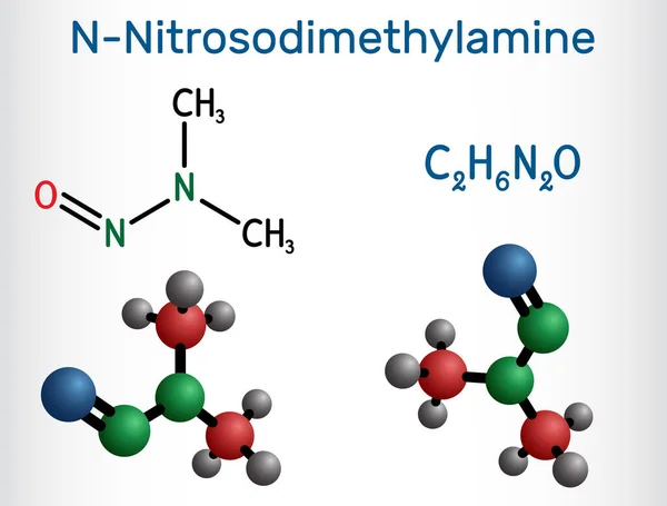 Nitrosodimetilamina Ndma Dimetilnitrosamina Molécula Dmn Carcinógeno Humano Veneno Fórmula Química — Vector de stock