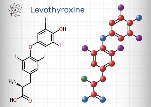 Levotiroxina Molécula Tiroxina Forma Sintética Hormona Tiroidea Tiroxina Hormona Utilizada — Vector de stock