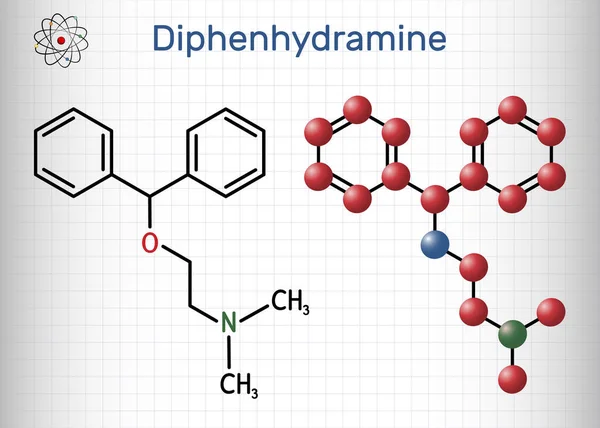 Difenhidramina Molécula Antihistamínico Del Receptor Utilizado Tratamiento Alergias Estacionales Fórmula — Vector de stock