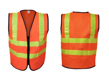 İş kazalarından kaçınmak için parlak turuncu bir güvenlik yeleği kullanılır