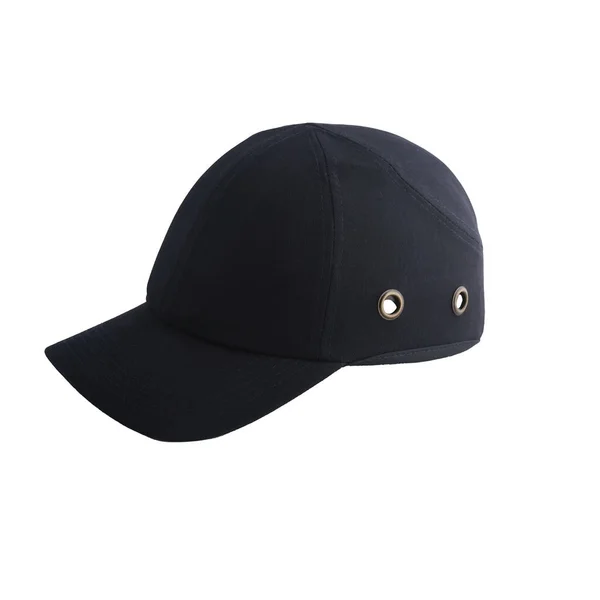 这顶安全帽是一顶黑色的帽子 用来保护头部不受日晒 是由厚厚的面料制成的 并配备了一层薄薄的钢铁 以保护头部不受坚硬物体的撞击 这顶帽子太酷了 — 图库照片