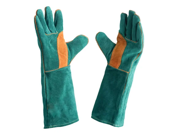 Gants Soudage Verts Résistants Chaleur Cuir — Photo