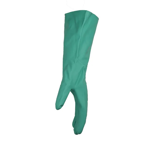 Green Rubber Gloves Protect Hands Liquid Chemicals — 图库照片