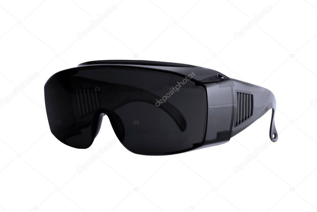 Photo of sports glasses, can also be used as sun glasses, these glasses are usually worn by cyclists. This photo has a white background