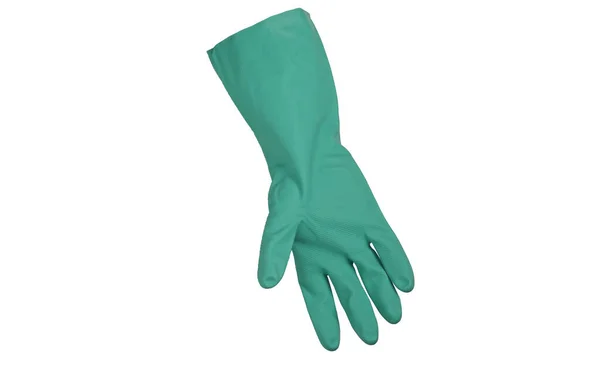 绿色橡胶手套的照片 通常用于工业 化学和家务劳动 这张照片的背景是白色的 — 图库照片