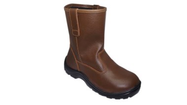  Brown safety boots made of leather, these safety equipment are usually used by construction workers to protect their feet from work accidents.         