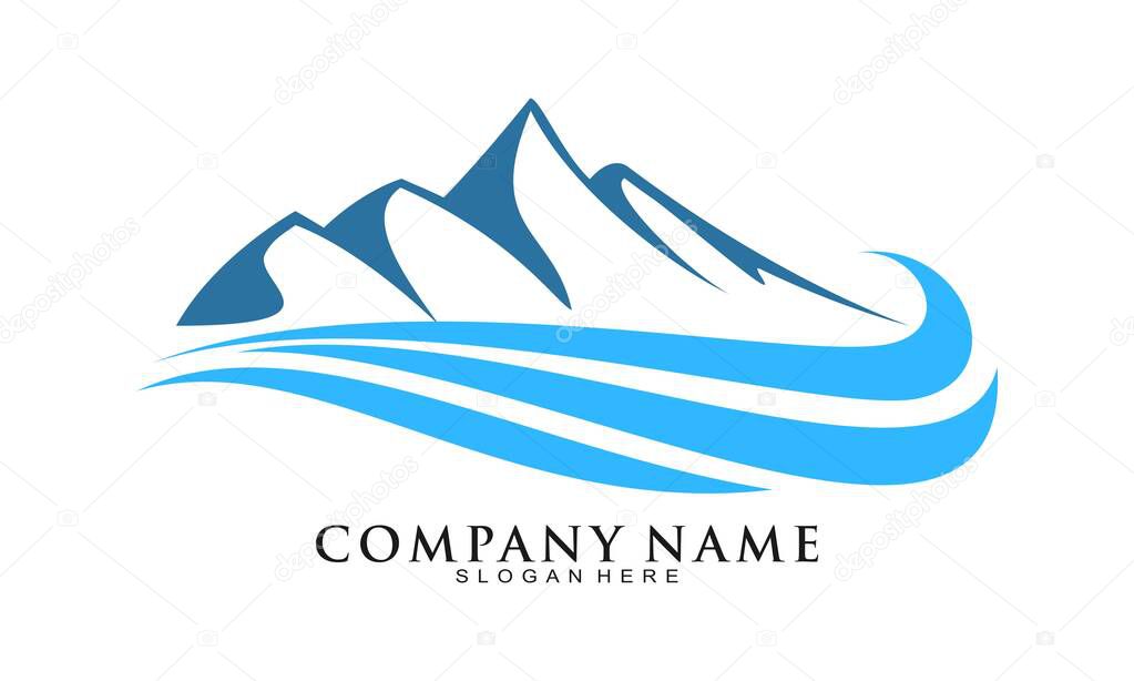 Elegant blue mountain and wave vector logo