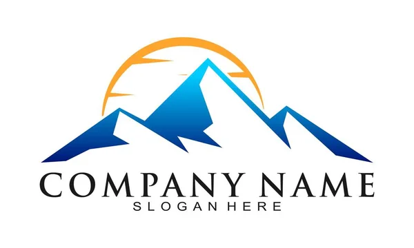 Blue Mountain Sunset Vector Logo — Vetor de Stock