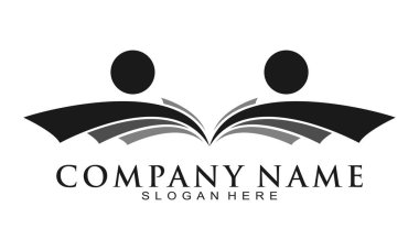 İnsanlar ve kütüphane kitabı illüstrasyon vektör logosu