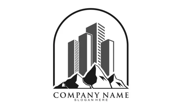 Montanha Escritório Edifício Vetor Logotipo — Vetor de Stock