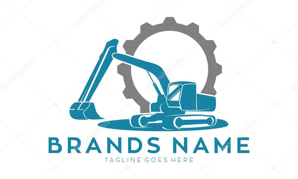 Excavator garage illustration vector logo