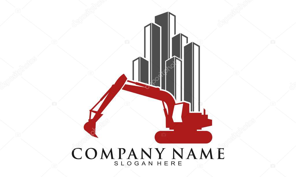 Excavator and building construction vector logo