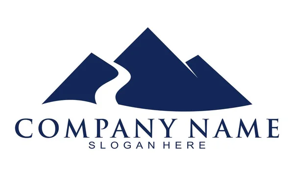 Montanha Azul Logotipo Vetor Ilustração Estrada — Vetor de Stock