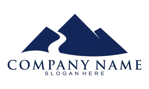 Mavi dağ ve yol çizim vektör logosu