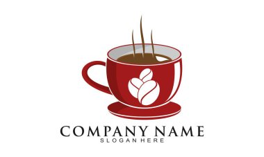 Kırmızı fincan vektör logosunda sıcak kahve