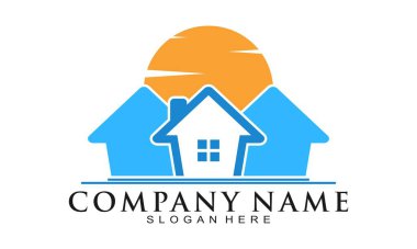 Üç ev ve güneş vektör logosu