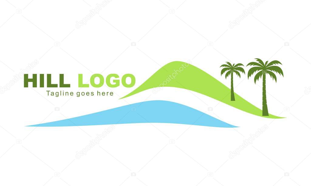 Hills and coconut tree vector logo