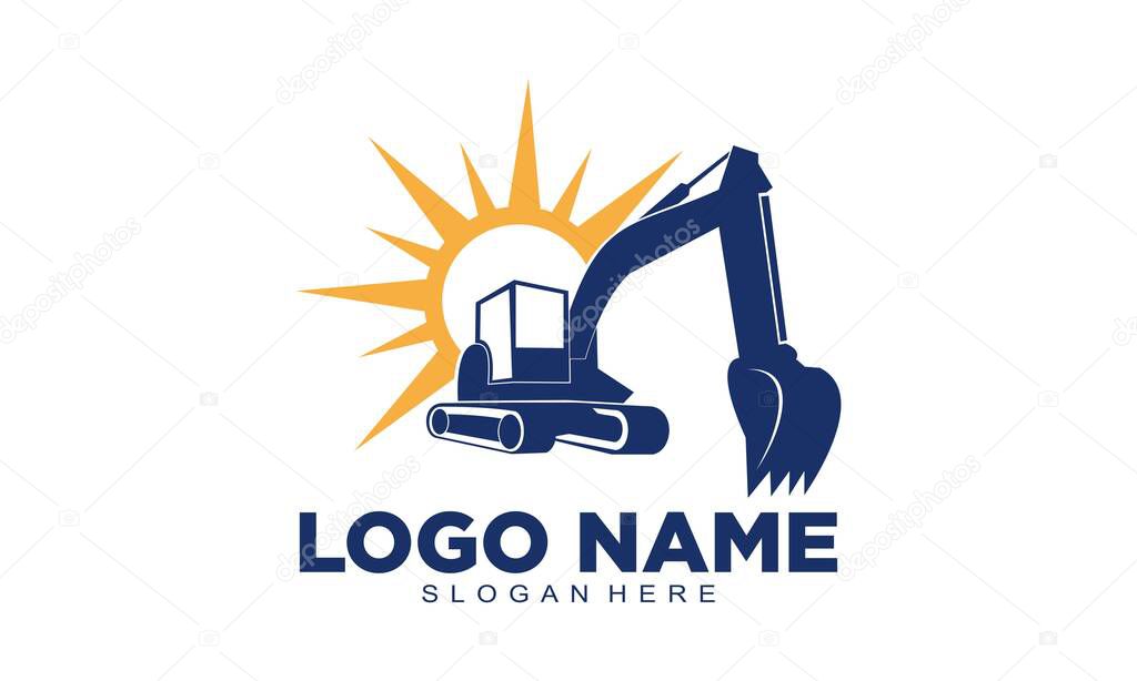 Excavator and sun logo design