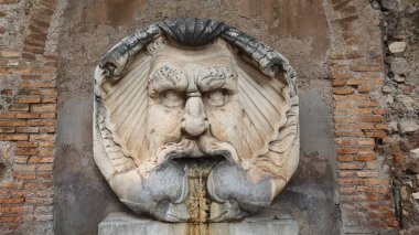 The decor of the fountain in the form of a demon's face