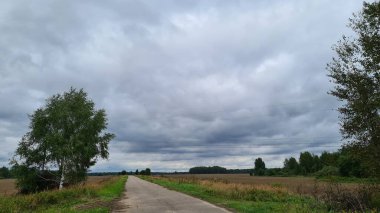 Bulutlu bir gökyüzüne doğru uzanan bir yol