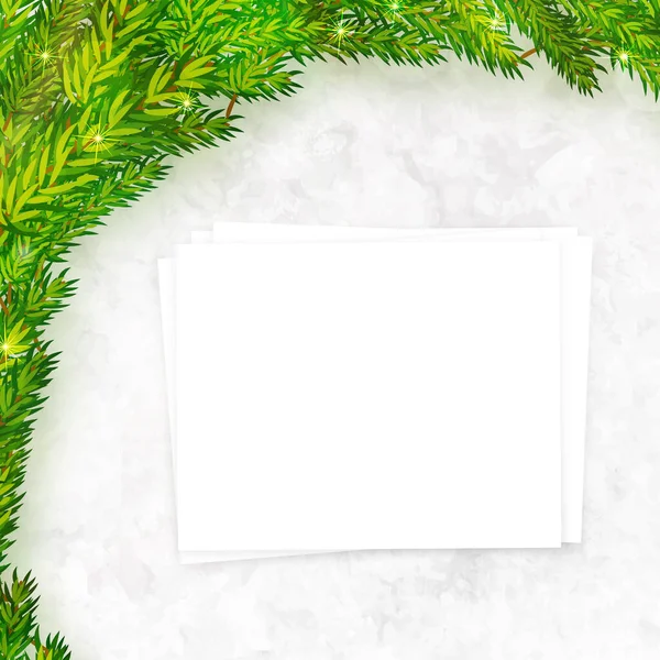 Christmas Background White Blank Paper Christmas Tree Branches — Wektor stockowy