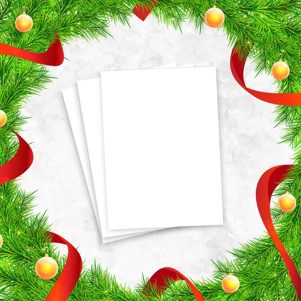 Christmas Background White Blank Paper Christmas Tree Branches Vector Illustration — Wektor stockowy