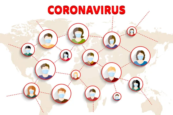 Personas Respiradores Fondo Del Mapa Del Mundo Concepto Coronavirus Covid — Vector de stock