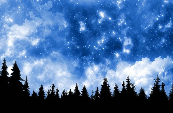 Cielo Nocturno Con Estrellas Árboles Naturaleza Fondo —  Fotos de Stock