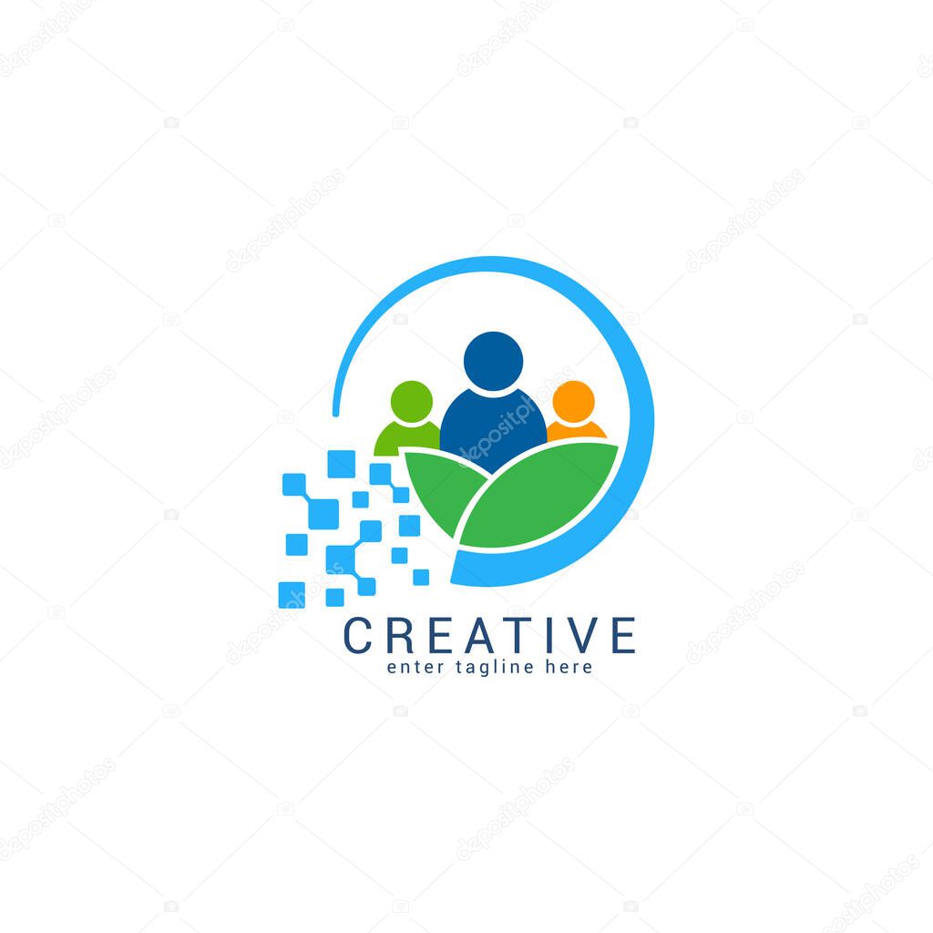 Family and environmental care Logo Design Template with technology elements