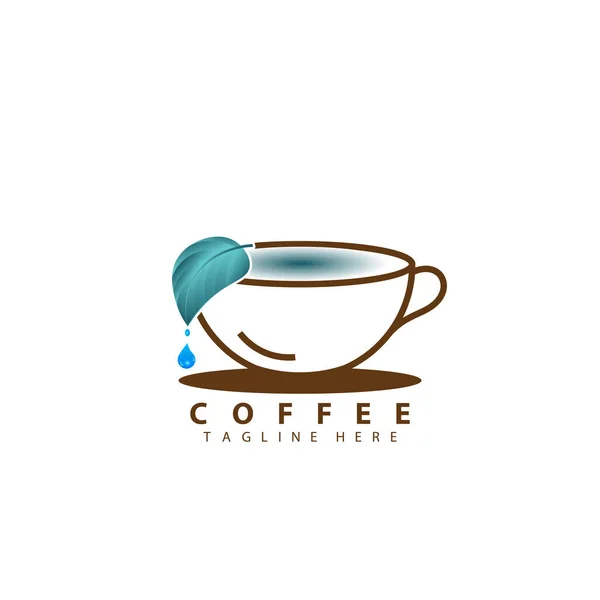 Herbal Coffee Coffee Cup Logo Design Coffee Leaf Drip Concept — Stockvektor