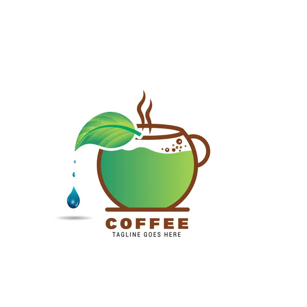 Coffee Logo Design Dripping Herbal Leaves — стоковый вектор