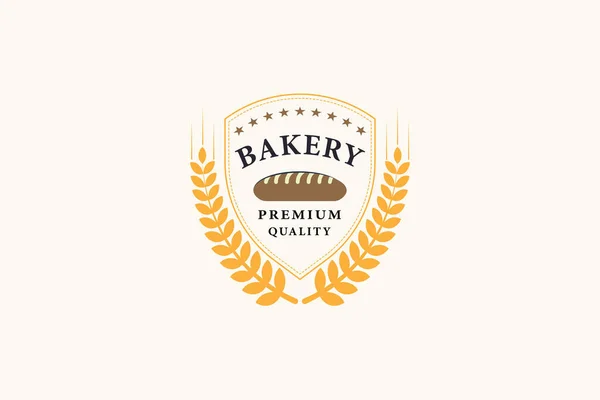 Αρτοποιείο Λογότυπο Εικονίδιο Κέικ Σχεδιασμός Διάνυσμα Ψωμί Κέικ Ασπίδα Και — Διανυσματικό Αρχείο