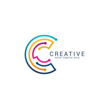 Letter C Negative Space Logo Design Template with dots