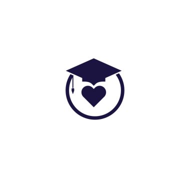 graduation cap template design logo with i love-heart element