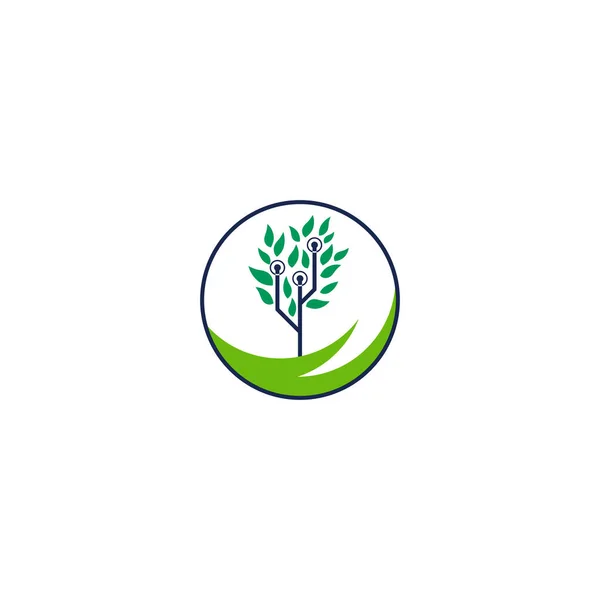 Tech Tree Icons Logo Template Design Elements Leaves — 图库矢量图片