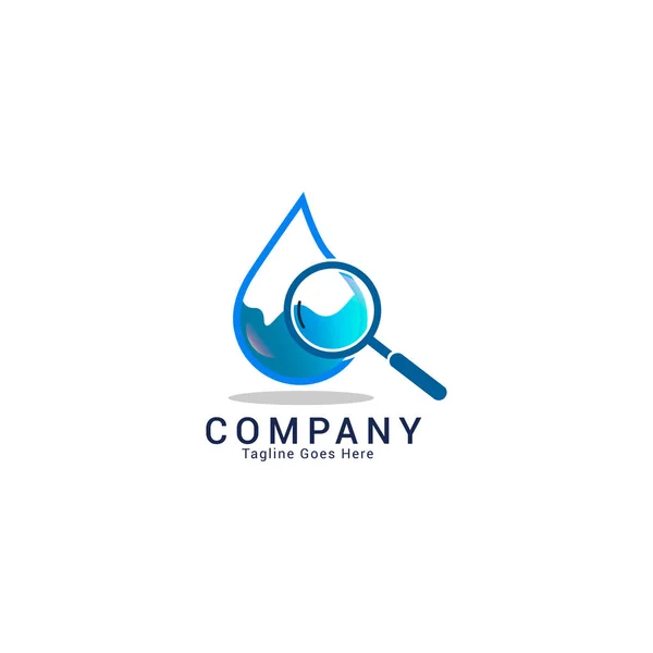Diseño Del Logotipo Plantilla Gota Agua Con Elemento Lupa — Vector de stock