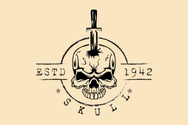 Horrible skull design with knife stuck from above, perfect for t-shirts and tattoos