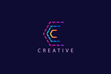 letter C logo design, with gradient pattern lines